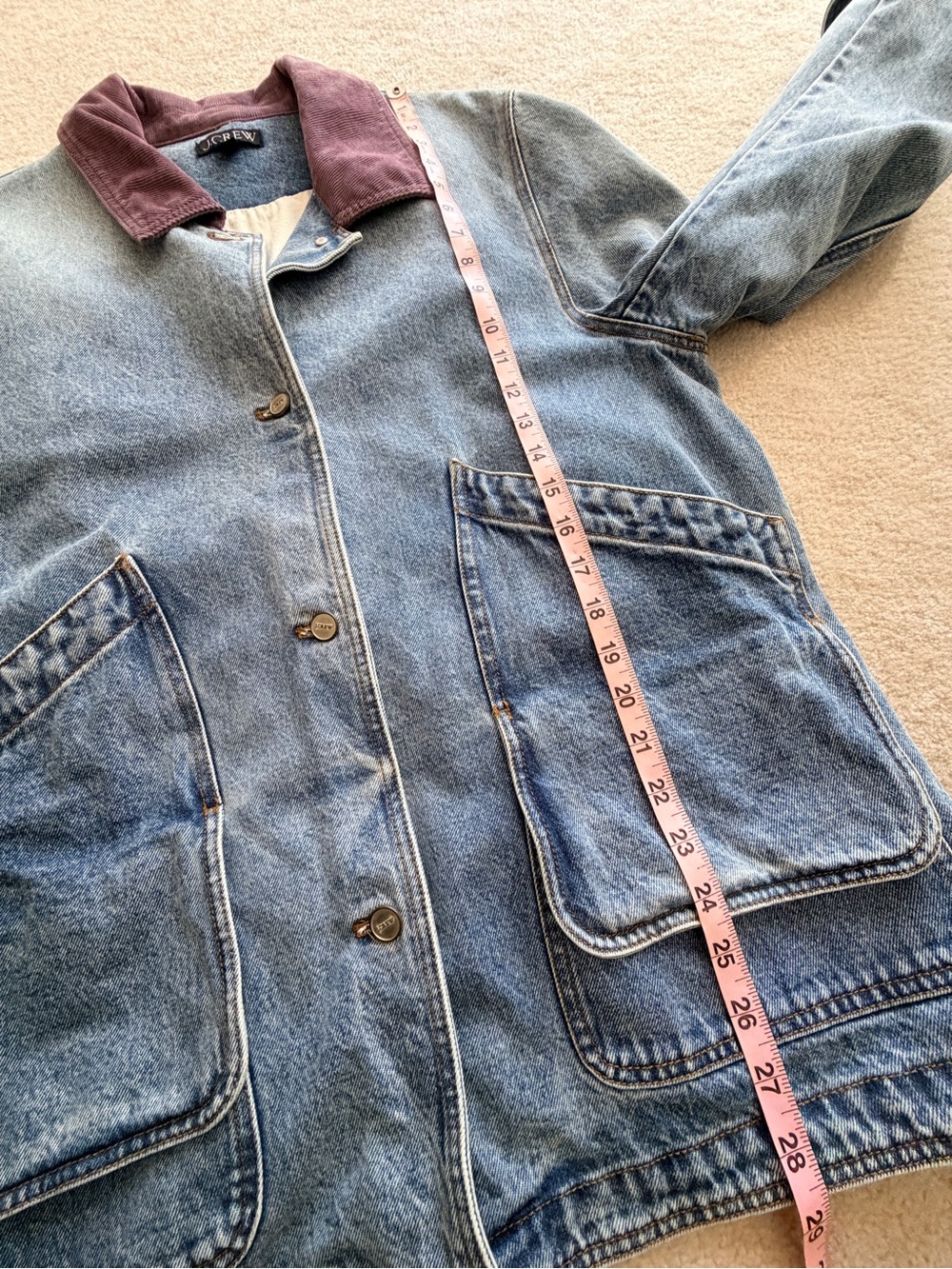 J.Crew Relaxed Barn Jacket in Denim Corduroy Collar In Lily Wash Cotton M - Picture 7 of 8